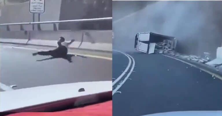 قبل انقلابها.. رجل يقفز من شاحنته أثناء سيرها بالسعودية